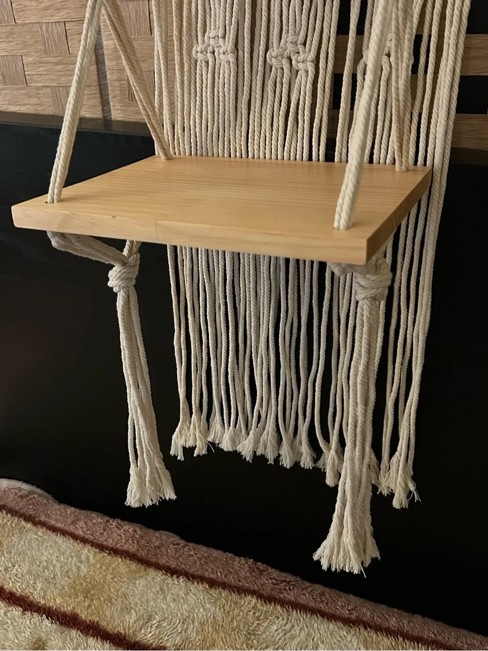 Macrame Hanging Wall Shelf 2 Tier Heart Design Natural Woven Wood Plant Hanger